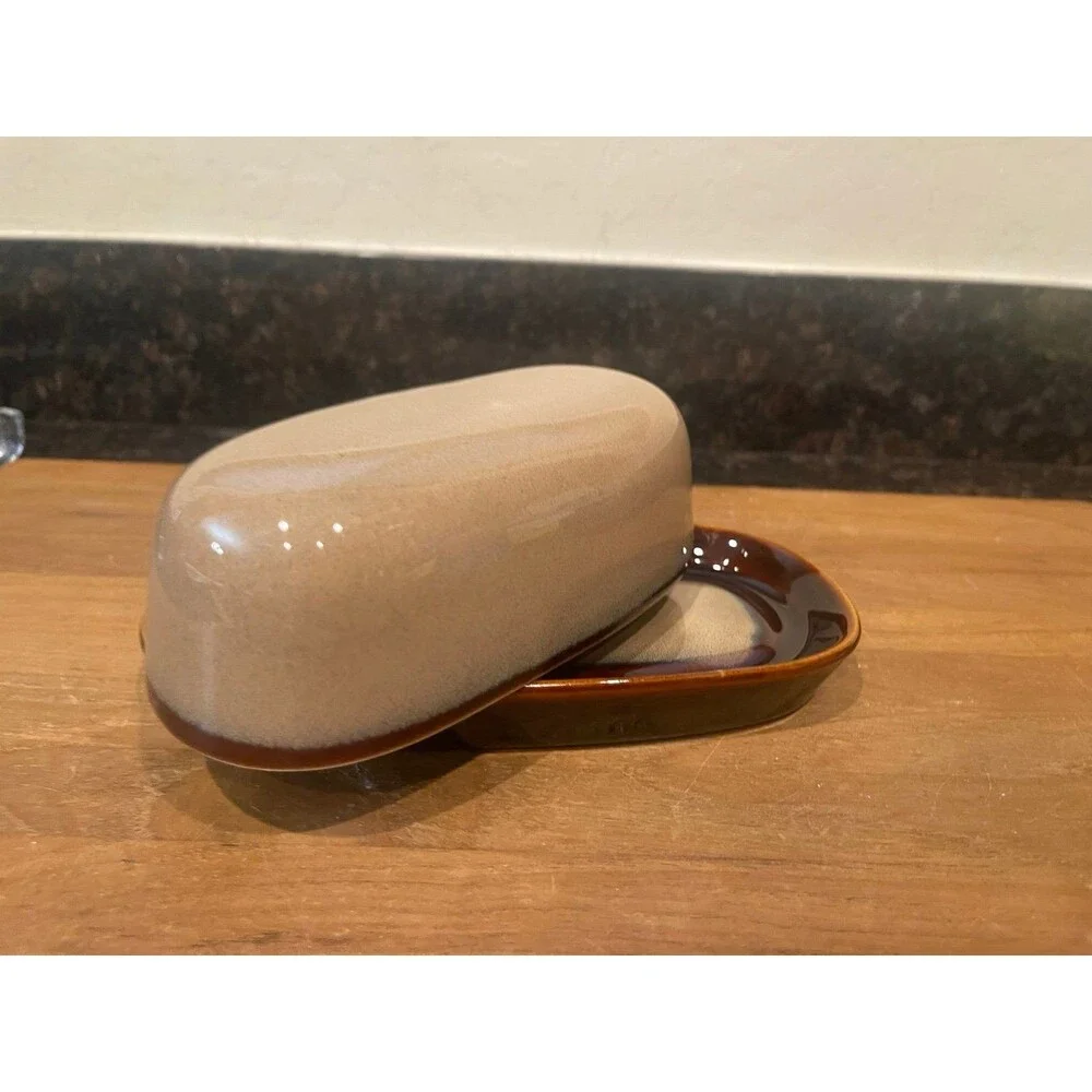 Sango Nova Brown 4933 Brown Beige Covered Butter Dish